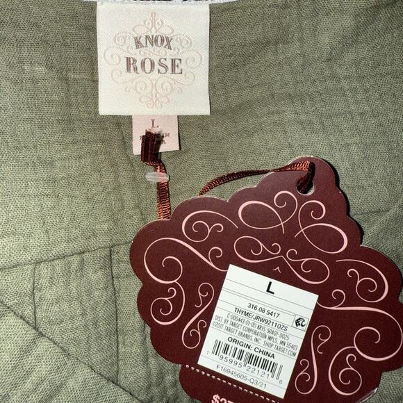 Knox Rose Women’s Sz Large Gauze Blouse Short Balloon Sleeves New NWT Olive - Picture 3 of 6